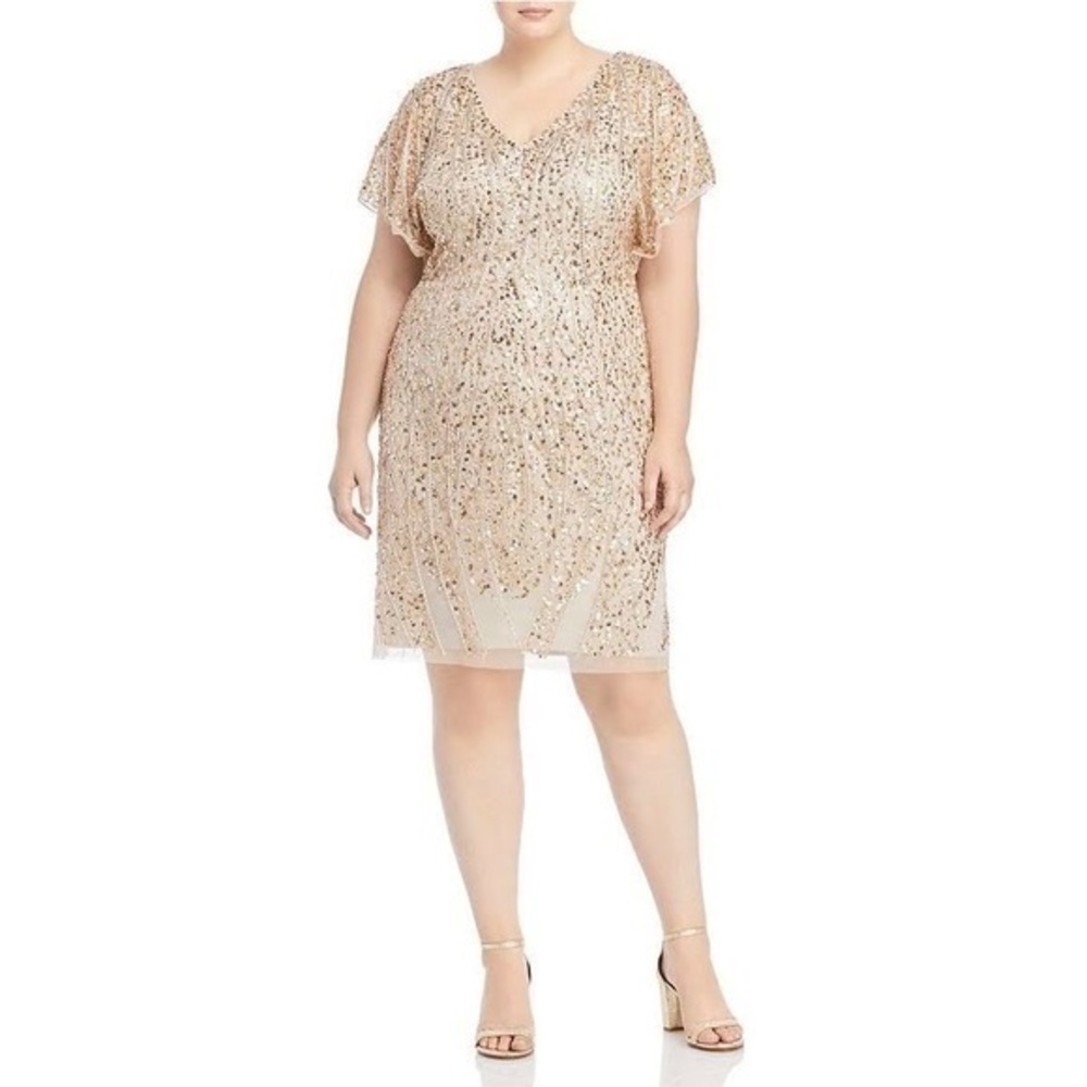 Adrianna Papell Beaded Flutter Sleeve Dress - NWT sz 12